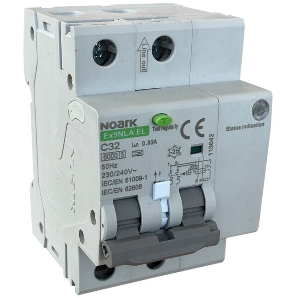Dispozitiv de detectare a defectelor de arc electric AFDD+RCBO, 2P, 32A, 30mA, curba B, tip A, 6kA Noark 113635