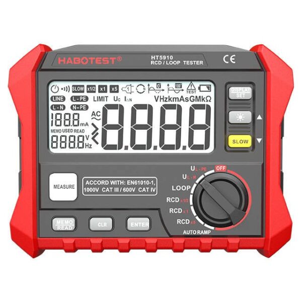 Aparat de masura digital Habotest HT5910, Tester RCD, LOOP, AUTORAMP, Afisaj LCD, Rosu 5907489608961