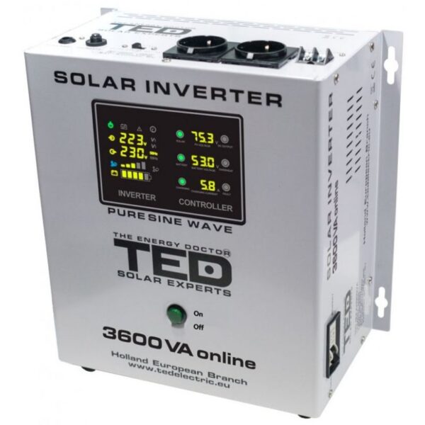 Invertor solar de la 48V la 230V 3600VA/2400W unda sinusoidala pura TED