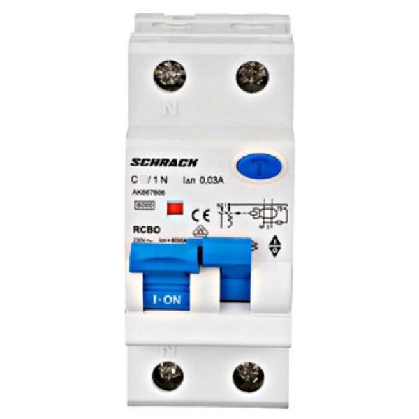 Intreruptor automat+dif. RCBO 1P+N, AMPARO 6kA, C 16A, 30mA, tip A Schrack AK667616