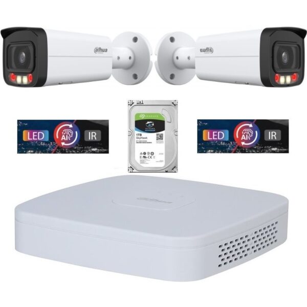 Sistem de supraveghere IP Dahua DH-2CEXT50MIP-8MP3.6 cu 2 camere de 8MP, Smart Dual Light 50m, microfon, PoE