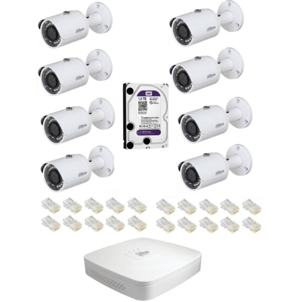 Sistem de supraveghere IP Dahua DH-8CEXT30MIP-2MS2.8 cu 8 camere bullet de 2MP, fara PoE