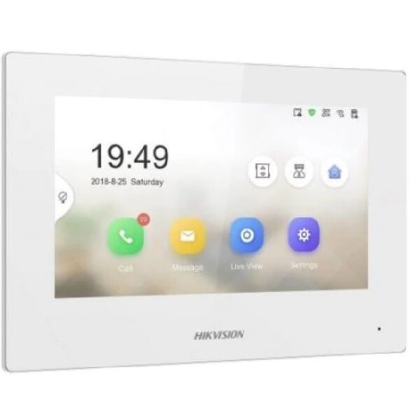 Monitor videointerfon WIFI 7inch color Hikvision DS-KH6320-WTE2-W; conectare pe 2 fire, carcasa de culoare alba, ecran LCD 7