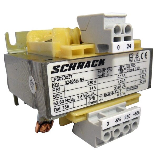 Transformator de comanda monofazat, 230V/24V, 30 VA, IP00 Schrack LP602003T