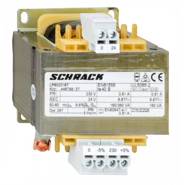 Transformator de comanda monofazat, 230V/24V, 160 VA, IP00 Schrack LP602016T