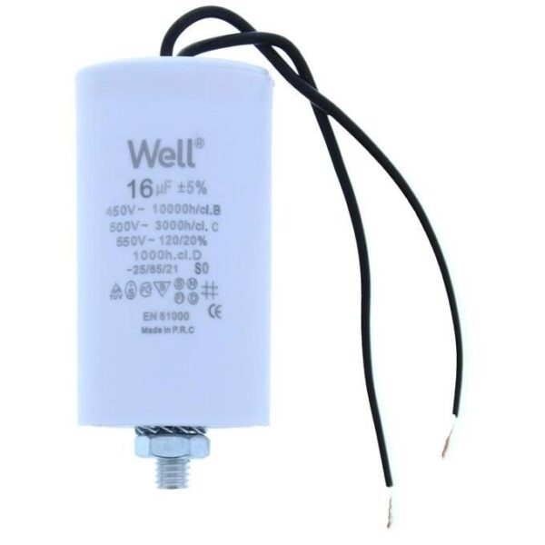 Condensator pornire motor 450V 16uF cu fir Well MOTCAP-16UF/450-WR-WL