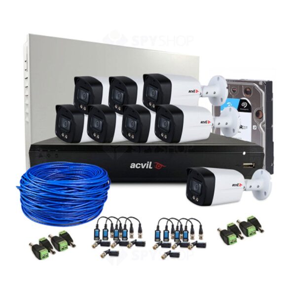 Sistem supraveghere exterior complet Acvil Pro Full Color ACV-C8EXTFC40-5M